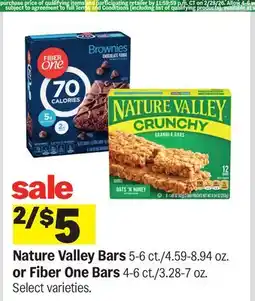 Meijer Nature Valley Bars 5-6 ct./4.59-8.94 oz. or Fiber One Bars 4-6 ct./3.28-7 oz offer