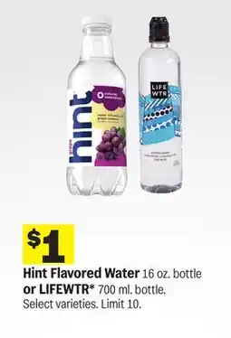Meijer Hint Flavored Water 16 oz. bottle or LIFEWTR* 700 ml. bottle offer
