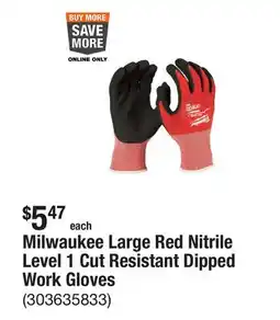 The Home Depot Milwaukee Large Red Nitrile Level 1 Cut Resistant Dipped Work Gloves offer