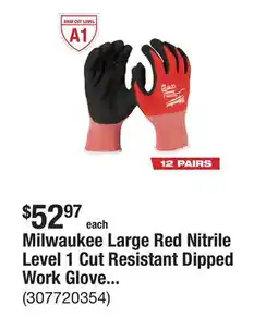 The Home Depot Milwaukee Large Red Nitrile Level 1 Cut Resistant Dipped Work Gloves (12-Pack) offer