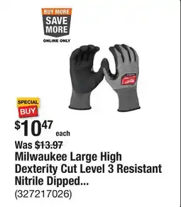 The Home Depot Milwaukee Large High Dexterity Cut Level 3 Resistant Nitrile Dipped Outdoor and Work Gloves offer