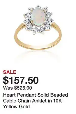 Belk Heart Pendant Solid Beaded Cable Chain Anklet in 10K Yellow Gold offer