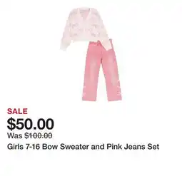 Belk Girls 7-16 Bow Sweater and Pink Jeans Set offer