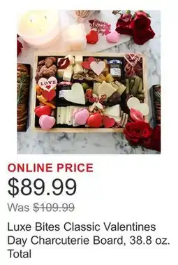 Costco Luxe Bites Classic Valentines Day Charcuterie Board, 38.8 oz. Total offer