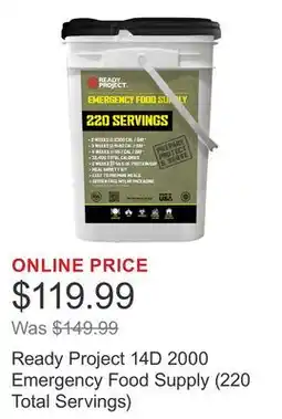 Costco Ready Project 14D 2000 Emergency Food Supply (220 Total Servings) offer