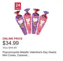 Costco Popcornopolis Metallic Valentine's Day Hearts Mini Cones, Caramel Corn and Kettle Corn, 24 count offer