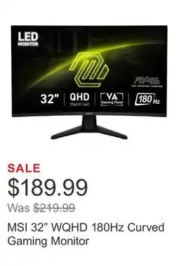 Costco MSI 32 WQHD 180Hz Curved Gaming Monitor offer