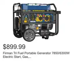 Costco Firman Tri Fuel Portable Generator 7850/6300W Electric Start, Gas, CO Alert offer