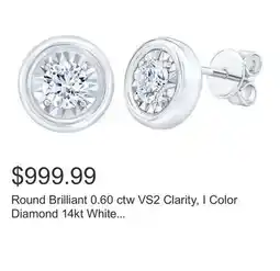 Costco Round Brilliant 0.60 ctw VS2 Clarity, I Color Diamond 14kt White Gold Stud Earrings offer