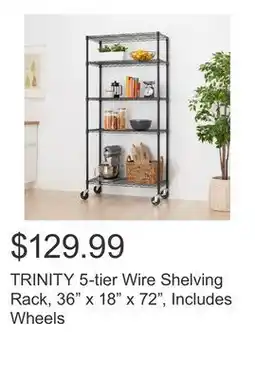 Costco TRINITY 5-tier Wire Shelving Rack, 36 x 18 x 72, Includes Wheels offer