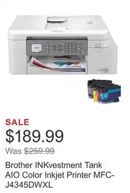 Costco Brother INKvestment Tank AIO Color Inkjet Printer MFC-J4345DWXL offer