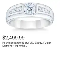 Costco Round Brilliant 0.83 ctw VS2 Clarity, I Color Diamond 14kt White Gold Men's Ring offer