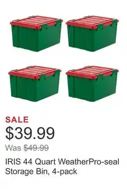 Costco IRIS 44 Quart WeatherPro-seal Storage Bin, 4-pack offer