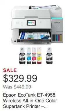 Costco Epson EcoTank ET-4958 Wireless All-in-One Color Supertank Printer – White offer