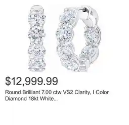 Costco Round Brilliant 7.00 ctw VS2 Clarity, I Color Diamond 18kt White Gold Hoop Earrings offer