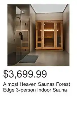 Costco Almost Heaven Saunas Forest Edge 3-person Indoor Sauna offer