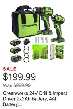 Costco Greenworks 24V Drill & Impact Driver 2x2Ah Battery, 4Ah Battery, Charger offer
