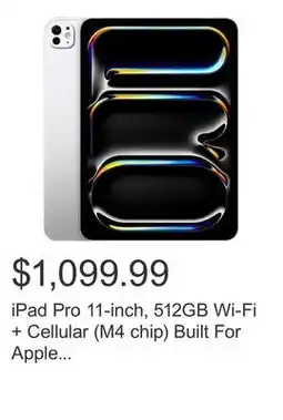 Costco iPad Pro 11-inch, 512GB Wi-Fi + Cellular (M4 chip) Built For Apple Intelligence offer