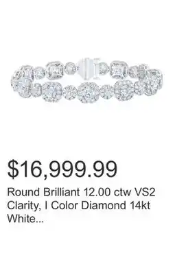Costco Round Brilliant 12.00 ctw VS2 Clarity, I Color Diamond 14kt White Gold Halo Bracelet offer