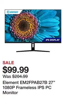 Office Depot Element EM2FPAB27B 27 1080P Frameless IPS PC Monitor offer