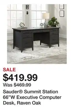 Office Depot Sauder Summit Station 66W Executive Computer Desk, Raven Oak offer