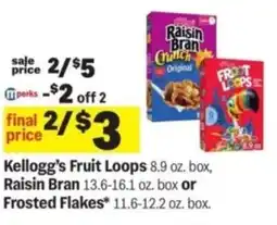 Meijer Kellogg's Fruit Loops, Raisin Bran or Frosted Flakes offer