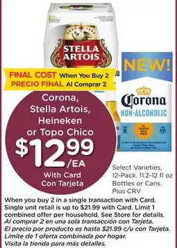 Ralphs Corona, Stella Artois, Heineken or Topo Chico offer