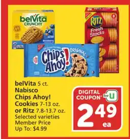 Albertsons belVita 5 ct. Nabisco Chips Ahoy! Cookies 7-13 oz. or Ritz 7.8-13.7 oz offer