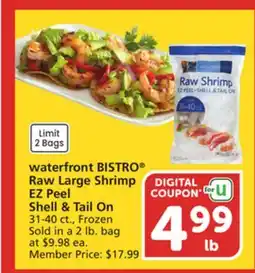 Albertsons waterfront BISTRO Raw Large Shrimp EZ Peel Shell & Tail On offer