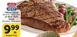 Albertsons T-Bone Steak Bone-in, Value pack or New York Steak Boneless, Value pack offer
