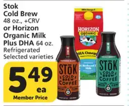Albertsons Stok Cold Brew 48 oz., + CRV or Horizon Organic Milk Plus DHA 64 oz offer