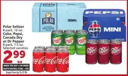 Albertsons Polar Seltzer 8 pack, 12 oz. Coke, Pepsi, Canada Dry or Dr Pepper 6 pack, 7.5 oz offer