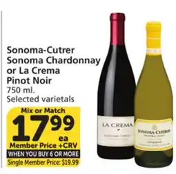 Albertsons Sonoma-Cutrer Sonoma Chardonnay or La Crema Pinot Noir offer