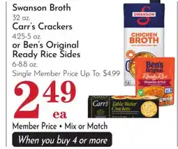 Pavilions Swanson Broth 32 oz. Carr's Crackers 4.25-5 oz. or Ben's Original Ready Rice Sides 6-8.8 oz offer