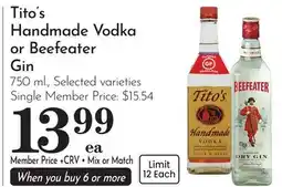 Pavilions Tito's Handmade Vodka or Beefeater Gin offer