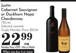 Pavilions Justin Cabernet Sauvignon or Duckhorn Napa Chardonnay offer