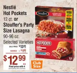 Smart & Final Nestlé Hot Pockets or Stouffer's Party Size Lasagna offer