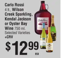 Smart & Final Carlo Rossi, Wilson Creek Sparkling, Kendal Jackson or Oyster Bay Wine offer