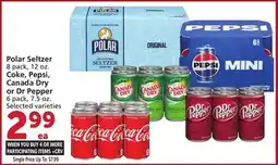 Vons Polar Seltzer 8 pack, 12 oz. Coke, Pepsi, Canada Dry or Dr Pepper 6 pack, 7.5 oz offer