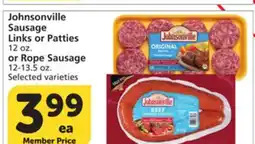 Vons Johnsonville Sausage Links or Patties 12 oz. or Rope Sausage 12-13.5 oz offer