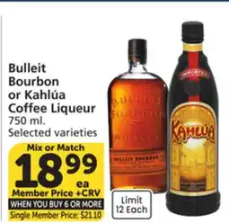 Vons Bulleit Bourbon or Kahlúa Coffee Liqueur offer