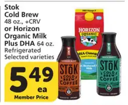 Vons Stok Cold Brew 48 oz., +CRV or Horizon Organic Milk Plus DHA 64 oz offer