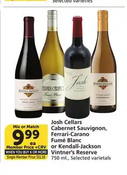 Vons Josh Cellars Cabernet Sauvignon, Ferrari-Carano Fumé Blanc or Kendall-Jackson Vintner's Reserve offer