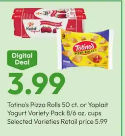 Stater Bros Totino's Pizza Rolls 50 ct. or Yoplait Yogurt Variety Pack 8/6 oz. cups offer