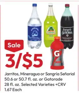 Stater Bros Jarritos, Mineragua or Sangría Señorial 50.6 or 50.7 fl. oz. or Gatorade 28 fl. oz offer