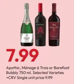 Stater Bros Apothic, Ménage à Trois or Barefoot Bubbly offer