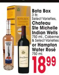 Jewel-Osco Bota Box 3 ltr., Chateau Ste Michelle Indian Wells, 750 ml., & Hampton Water Rosé offer