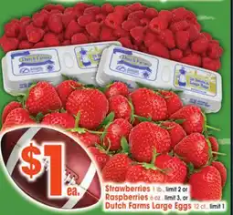 Jewel-Osco Strawberries 1 lb., Raspberries 6 oz., Dutch Farms Large Eggs 12 ct offer