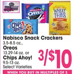 Jewel-Osco Nabisco Snack Crackers 3.5-8.5 oz., Oreos 13.29-14 oz. or Chips Ahoy! 9.5-13 oz offer