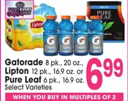 Jewel-Osco Gatorade 8 pk., 20 oz., Lipton 12 pk., 16.9 oz. or Pure Leaf 6 pk., 16.9 oz offer